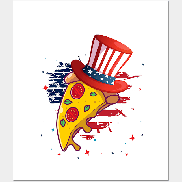 Funny 4th Of July 2021 Fourth Of July For Men's And Women's For 4th Of July Pizza Lovers Wall Art by dianoo